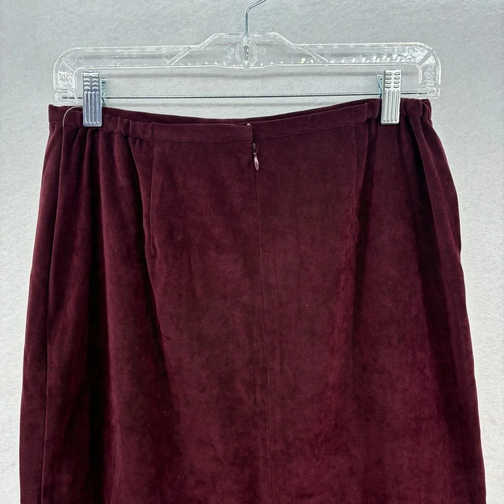 Burgundy Faux Suede Straight Midi Skirt Size‎ 10P Indie Retro Back slit